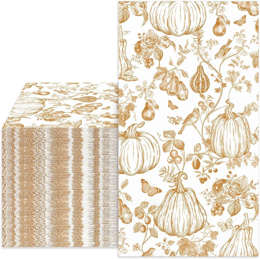 Whaline 40 Pcs Fall Thanksgiving Guest Napkins Orange Pumpkin Chinoiserie Paper Napkins Autumn Li... | Amazon (US)