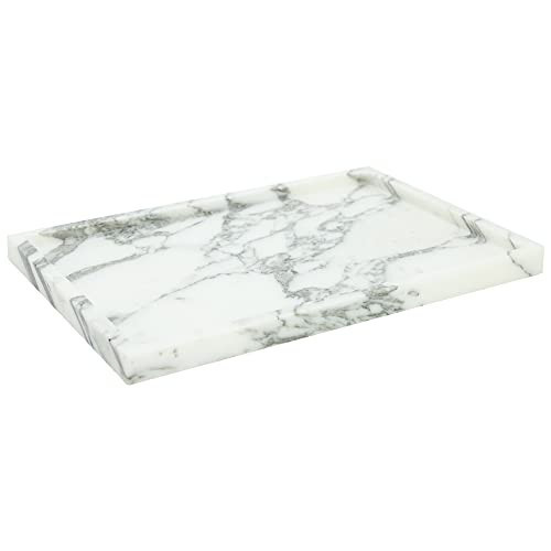 Real Luxurious Natural Marble Vanity Tray Genuine Marble Storage Tray for Home Decor Stone Tray for Bathroom/Kitchen/Vanity/Dresser Non-Resin/(arabescato) | Amazon (US)