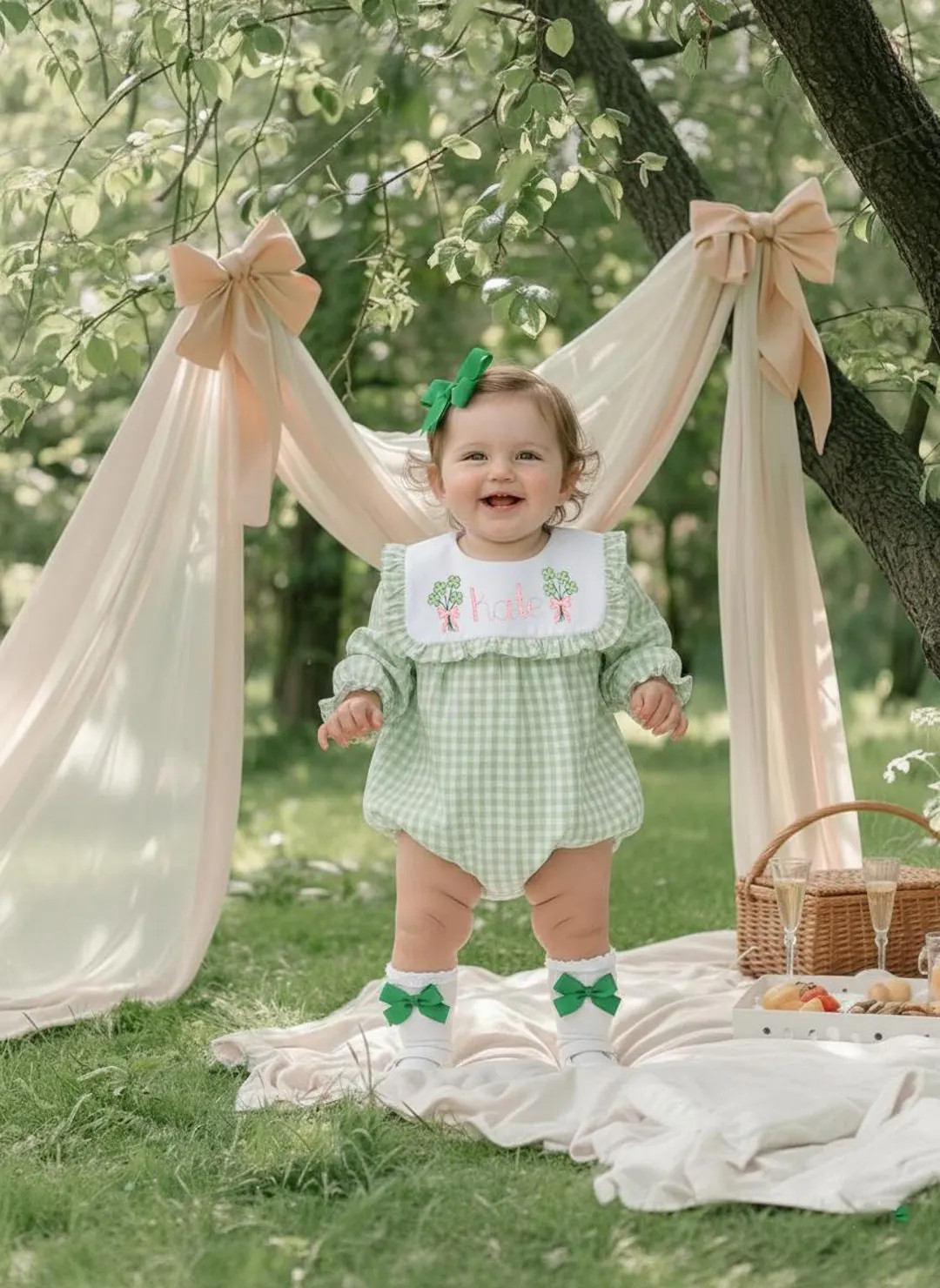 Shamrock St. Patrick's Day Dress In Green Gingham, Embroidered Monogrammed Shamrock Dress, Vintag... | Etsy (US)