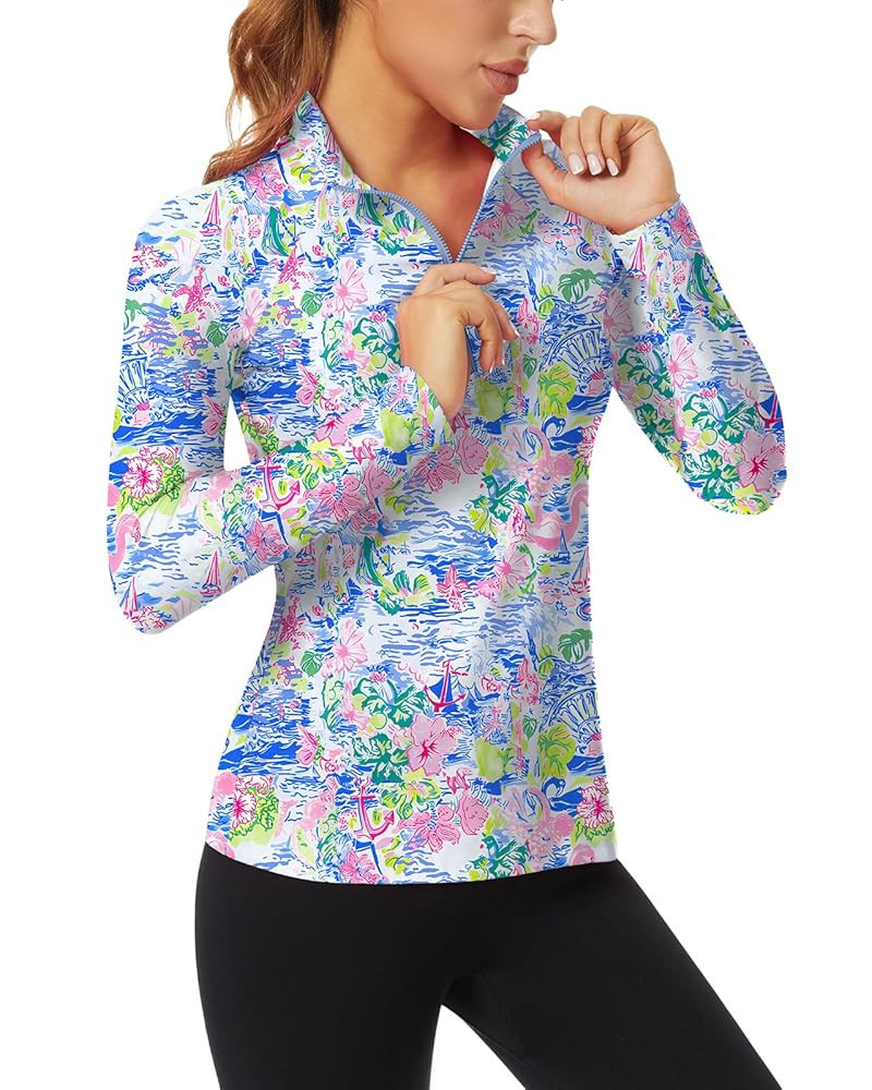WOWENY Women's Long Sleeve Athletic Shirts Quarter Zip Pullover Collared T-Shirt Workout Print Te... | Amazon (US)
