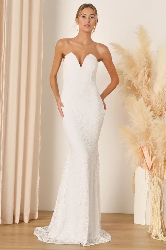 Passionate Charisma White Lace Strapless Mermaid Maxi Dress | Lulus (US)