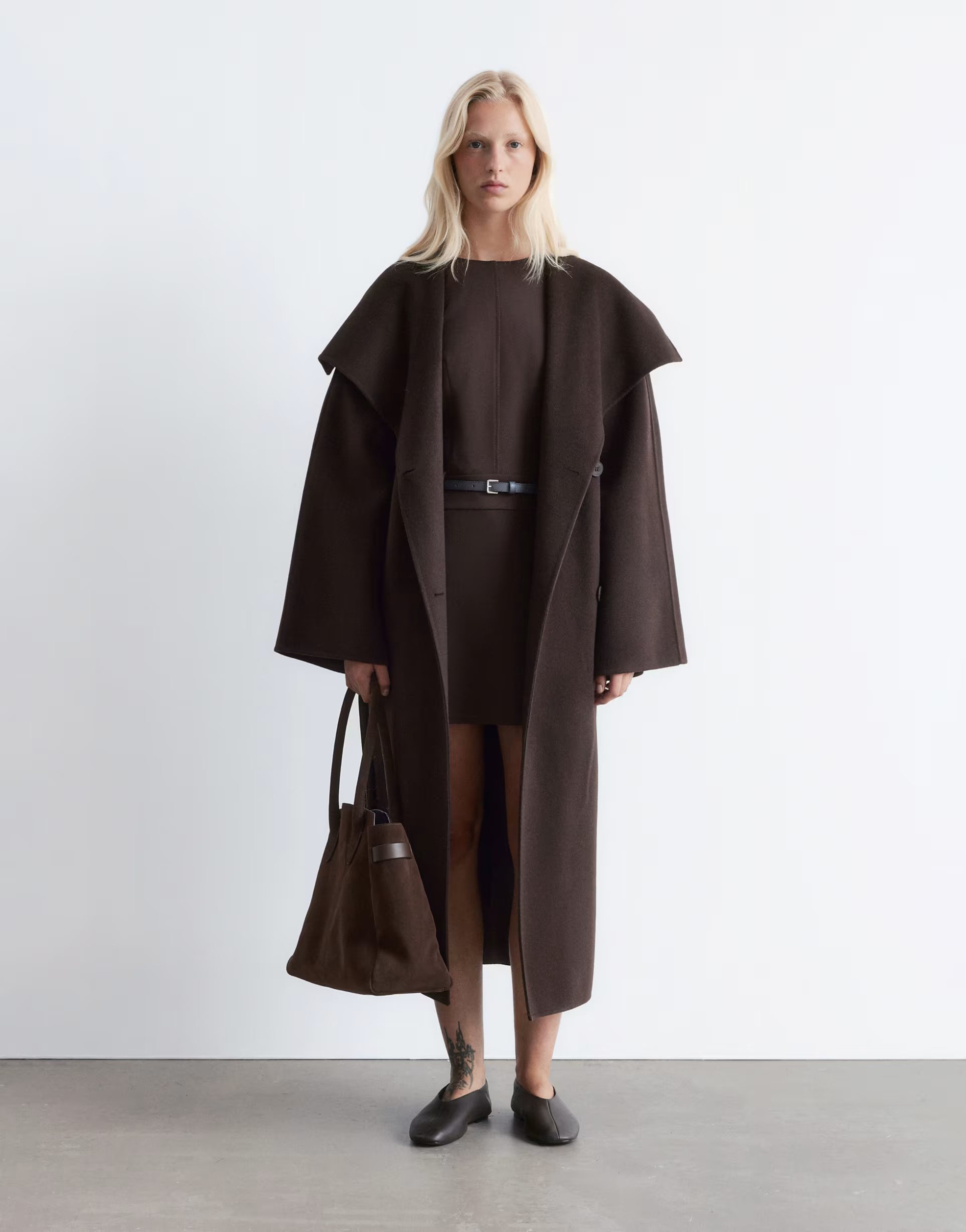 & Other Stories wool belted maxi coat with funnel neck in brown | ASOS (Global)