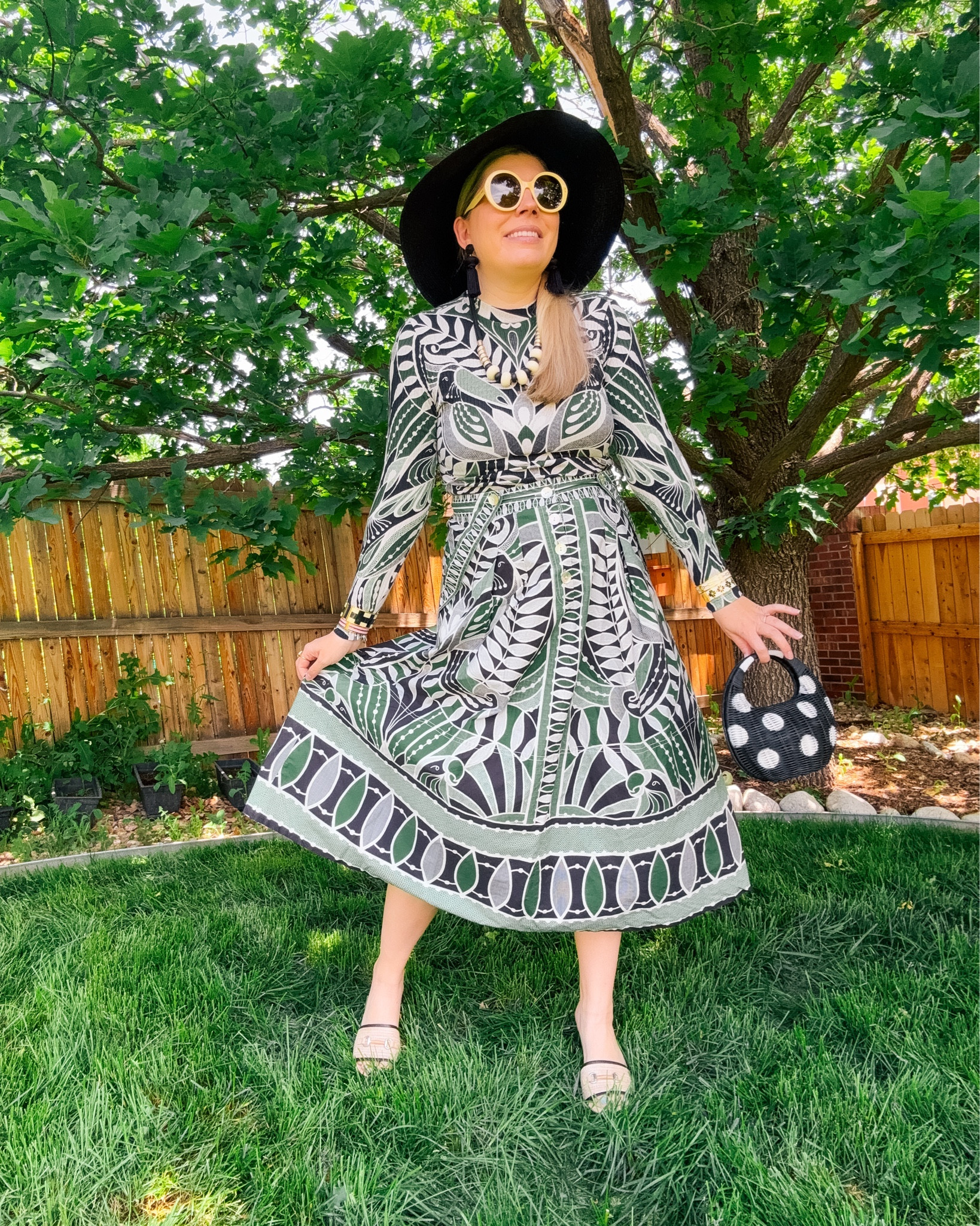 Look 2 🌴 
Tropical Luxe
A Curated Style Series

Today’s look features a bold Farm Rio matching set in green, white, and black - proof that sometimes “too much” is actually just right.

I used to shy away from sets, thinking they were overwhelming, but now I realize it’s all in the styling. By pulling colors from the print and layering in accessories that pop against it, this look feels like a complete outfit instead of just clothes. Unique, polished, and perfect for summer days that call for something special.

You can shop this exact look (and plenty of similar options, currently on sale!) now on my LTK.

#FarmRio #FarmRioStyle #FarmRioLovers #TropicalLuxe #SummerStyle #CapsuleWardrobe #VacationStyle #ResortWear #MaximalistStyle #OOTDInspo #PatternPlay

Bodysuit & Skirt - Farm Rio (linked & other items in this gorgeous pattern linked as well)
Hat - Janessa Leoné (similar linked)
Necklace - Loft (similar linked)
Shoes - Steve Madden (similar linked)
Sunglasses - Gucci (linked)
Earrings - Sugarfix by Baublebar (similar linked)
Bag - Kate Spade for Target
Bracelets - Kate Spade & Vintage
Rings - Dillards & Kendra Scott

#LTKStyleTip #LTKSeasonal #LTKSaleAlert