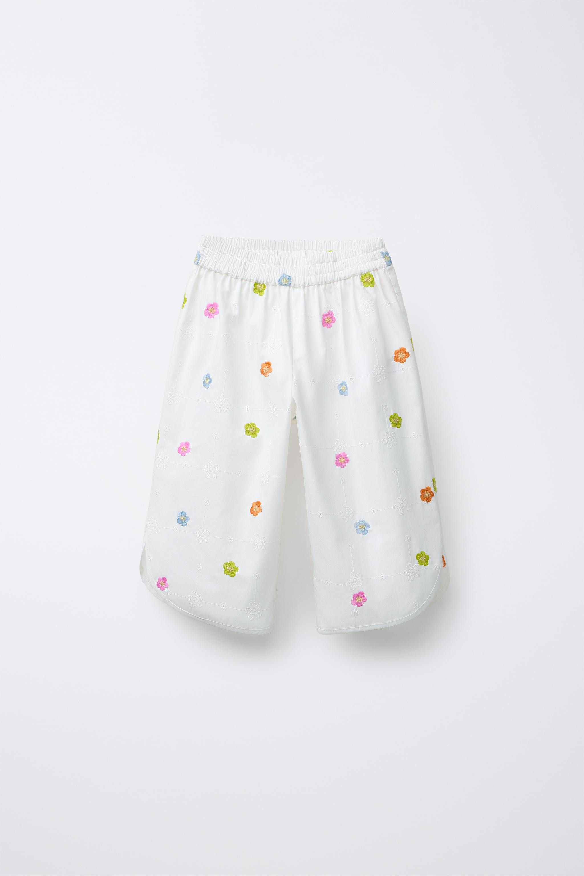 EMBROIDERED FLORAL POPLIN PANTS | Zara US