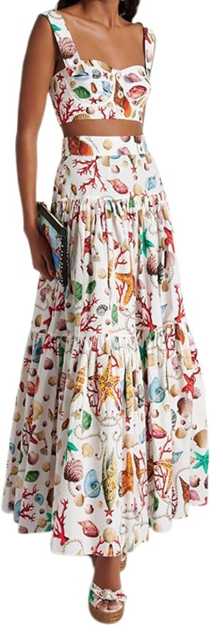 ksotutm 2 Piece Skirt Sets for Women Animal Printed Halter Top High Waist Maxi Skirt Women's Fash... | Amazon (US)