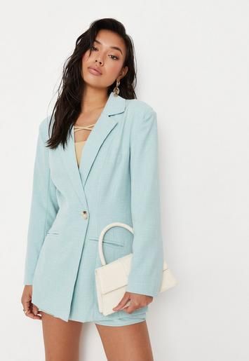 Blue Linen Look Fitted Blazer | Missguided (US & CA)
