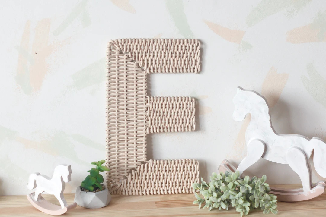 Monogram Wall Art for Beige Nursery Decor, Wicker Letter Neutral Sign - Etsy | Etsy (US)