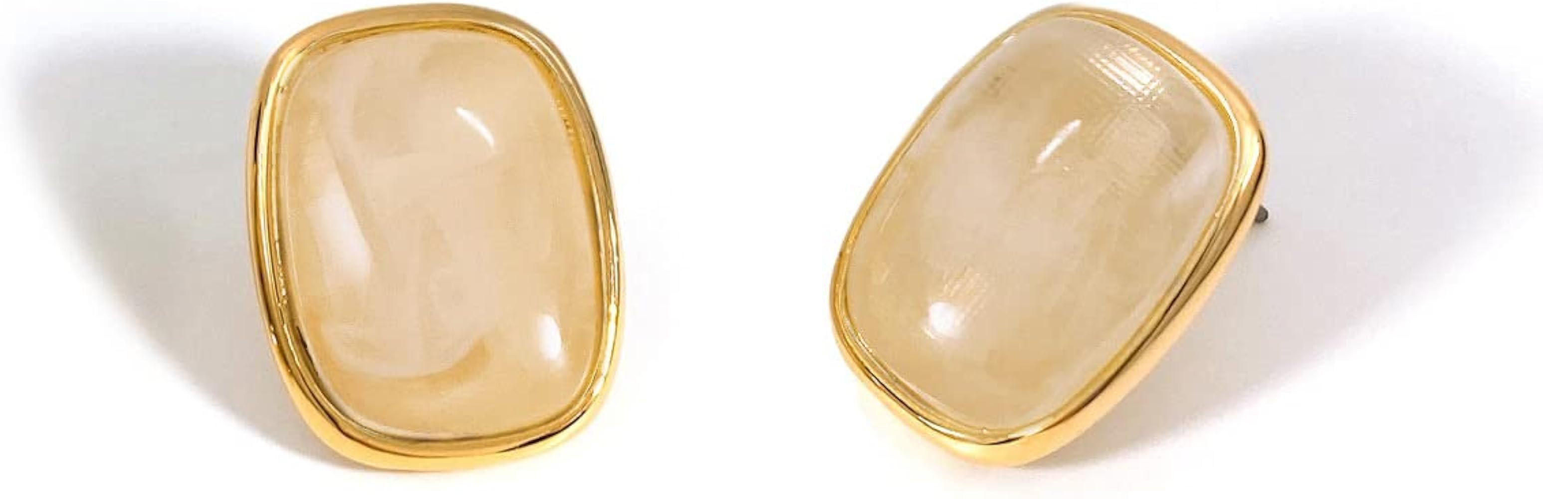 M.DUN- Round Edges Rectangle Shape Studs Earring. Abalone Amber Turquoise Resin Stone Design, 18k... | Amazon (US)