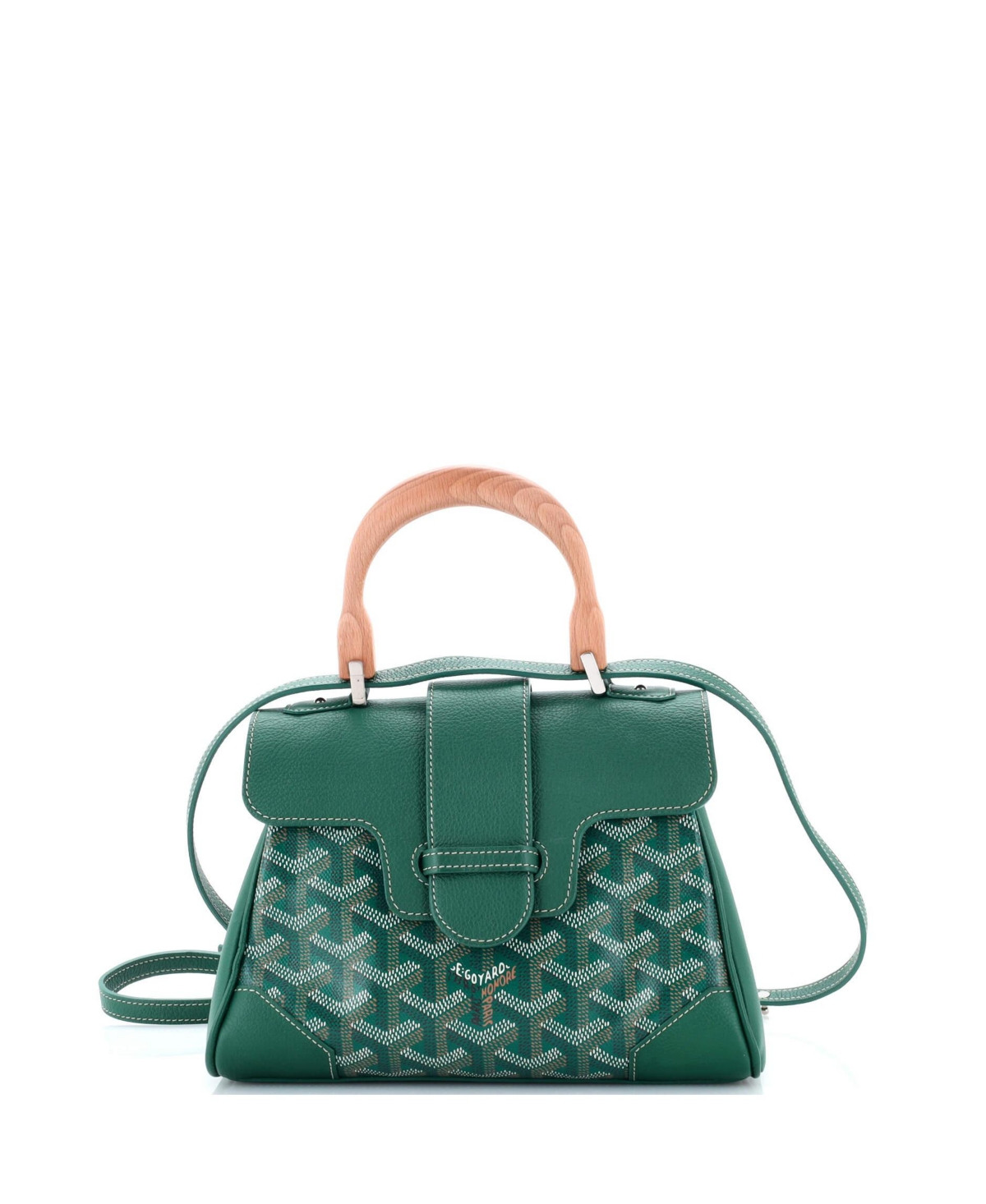 Pre-Owned Goyard Mini Saigon Top Handle Bag Coated Canvas with Leather - Green | Macy's