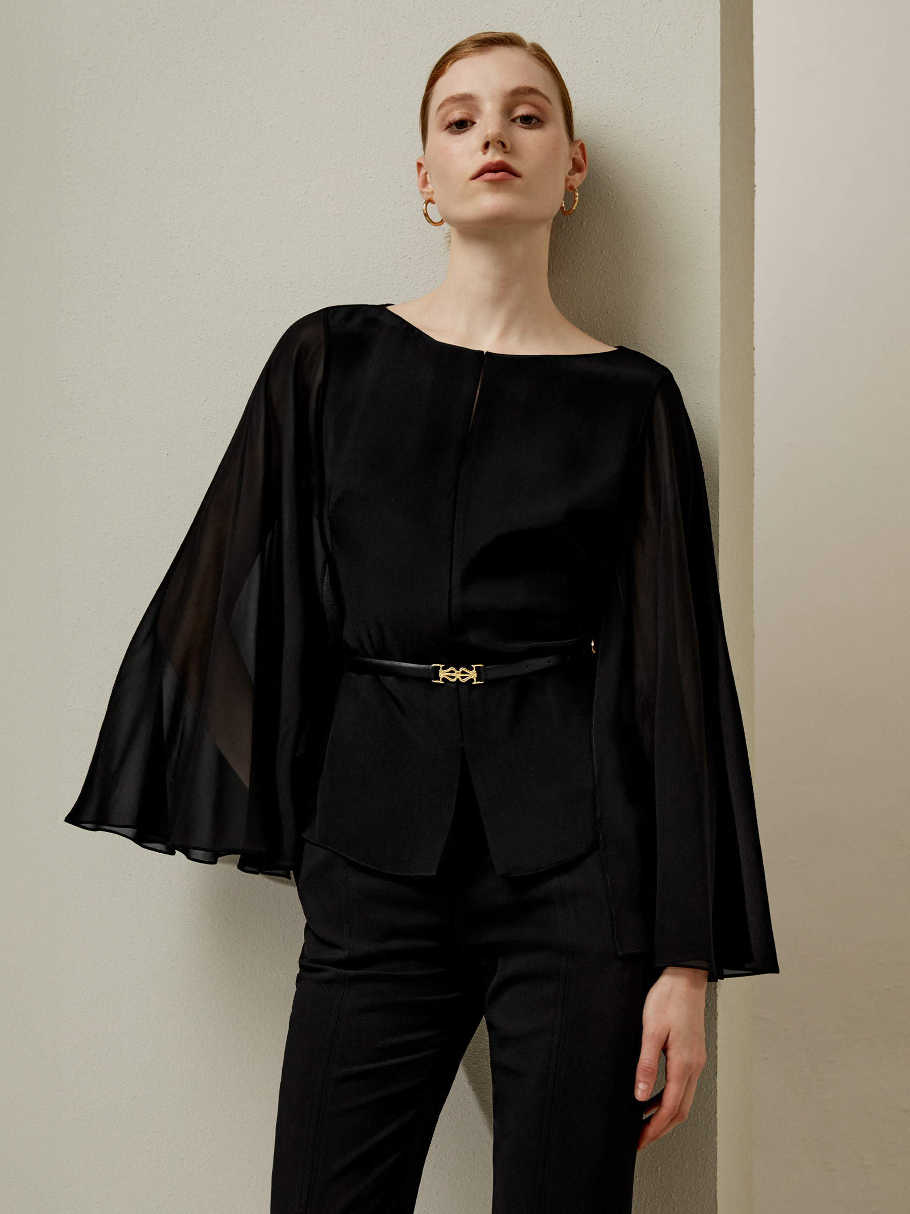 Crewneck Cape-Style Blouse | LilySilk