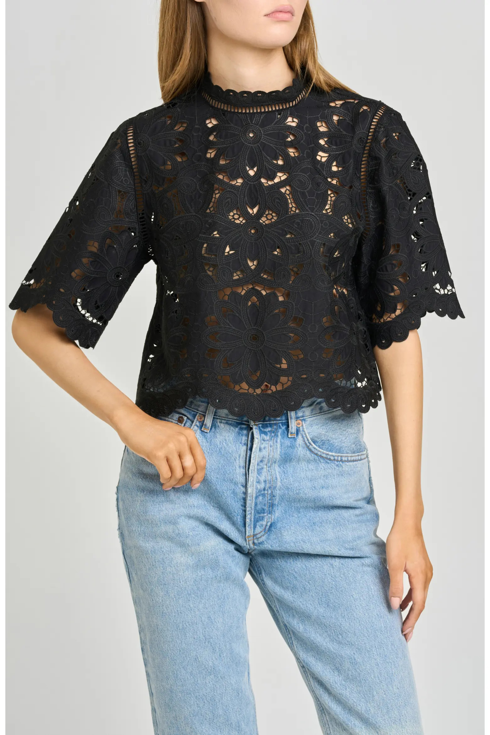 WAYF Mary Floral Embroidered Mock Neck Top (Women) | Nordstrom | Nordstrom