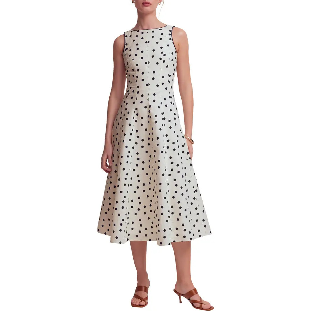 Boden Annet Linen Blend Midi Dress in Ivory Painted Dot Spaced at Nordstrom, Size 0 | Nordstrom