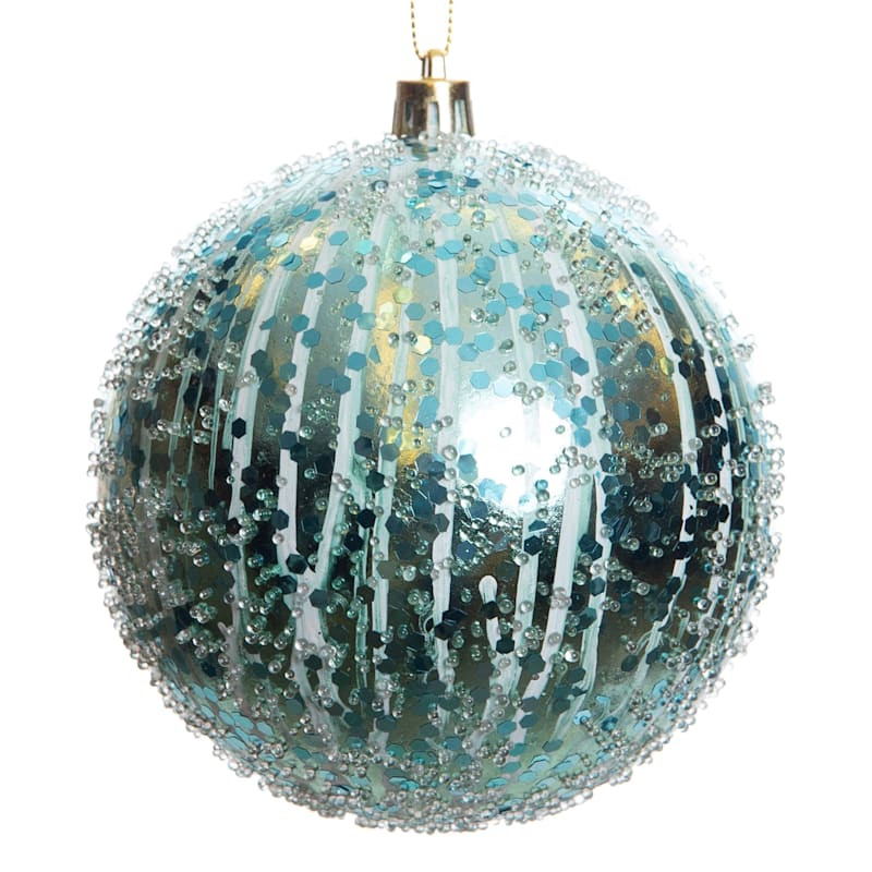Mrs. Claus' Bakery Blue Beaded Ball Ornament, 4" | At Home