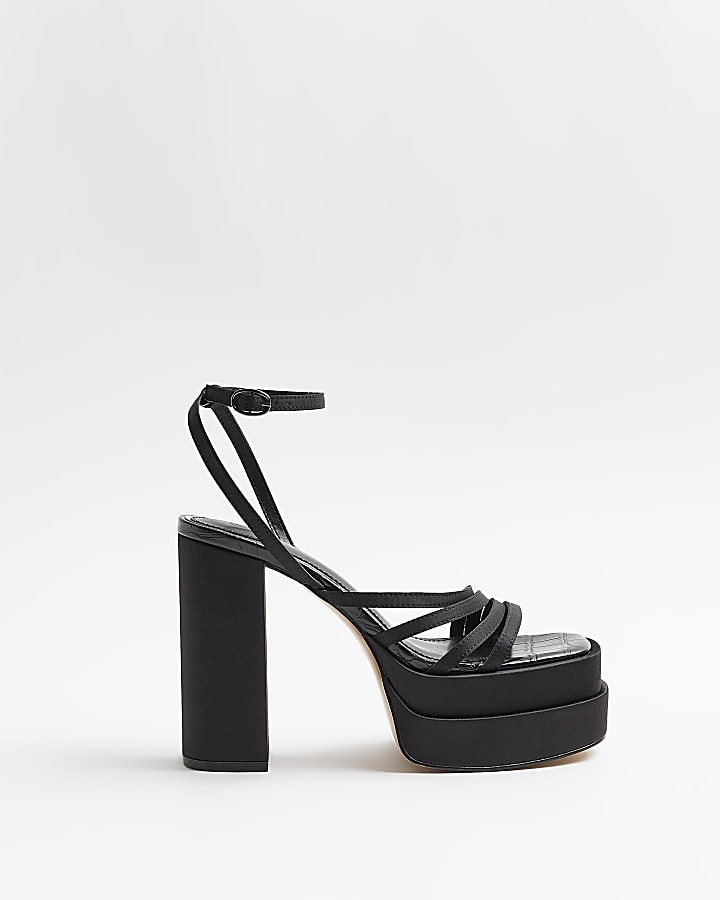Black strappy platform heeled sandals | River Island (UK & IE)