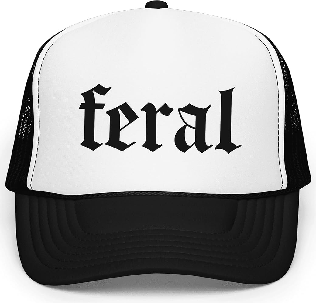 Feral in Gothic Font Trucker Hat Funny Summer Unisex Classic 5 Panel Mesh Snap Back | Amazon (US)