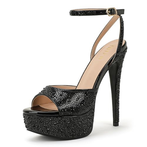 IDIFU IN6 Women's Rhinestone Platform High Heels(Black Rhinestone, 6.5) | Amazon (US)