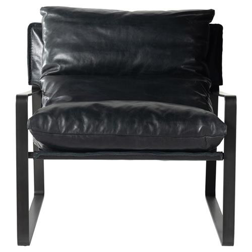 David Industrial Loft Black Upholstered Leather Iron Frame Arm Chair | Kathy Kuo Home