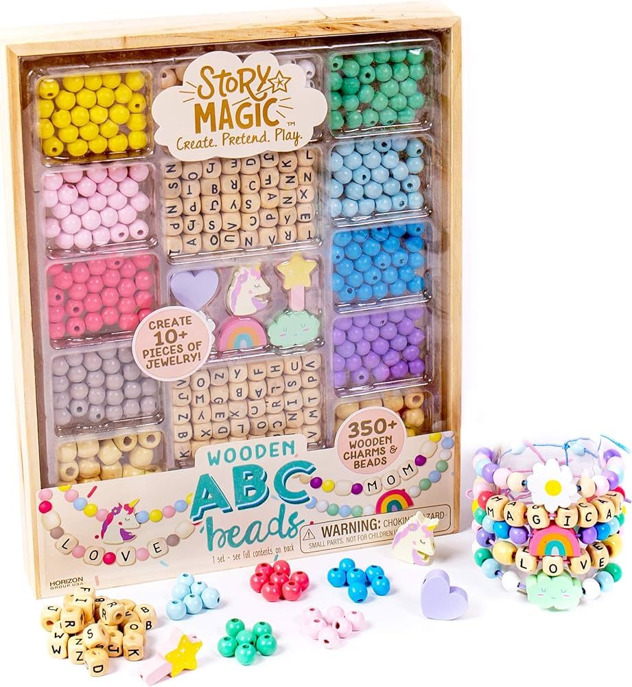 Story Magic Wooden ABC Bead Kit, Premium Wood Jewelry Making Kit, 350+ Wooden Beads & Charms for ... | Amazon (US)