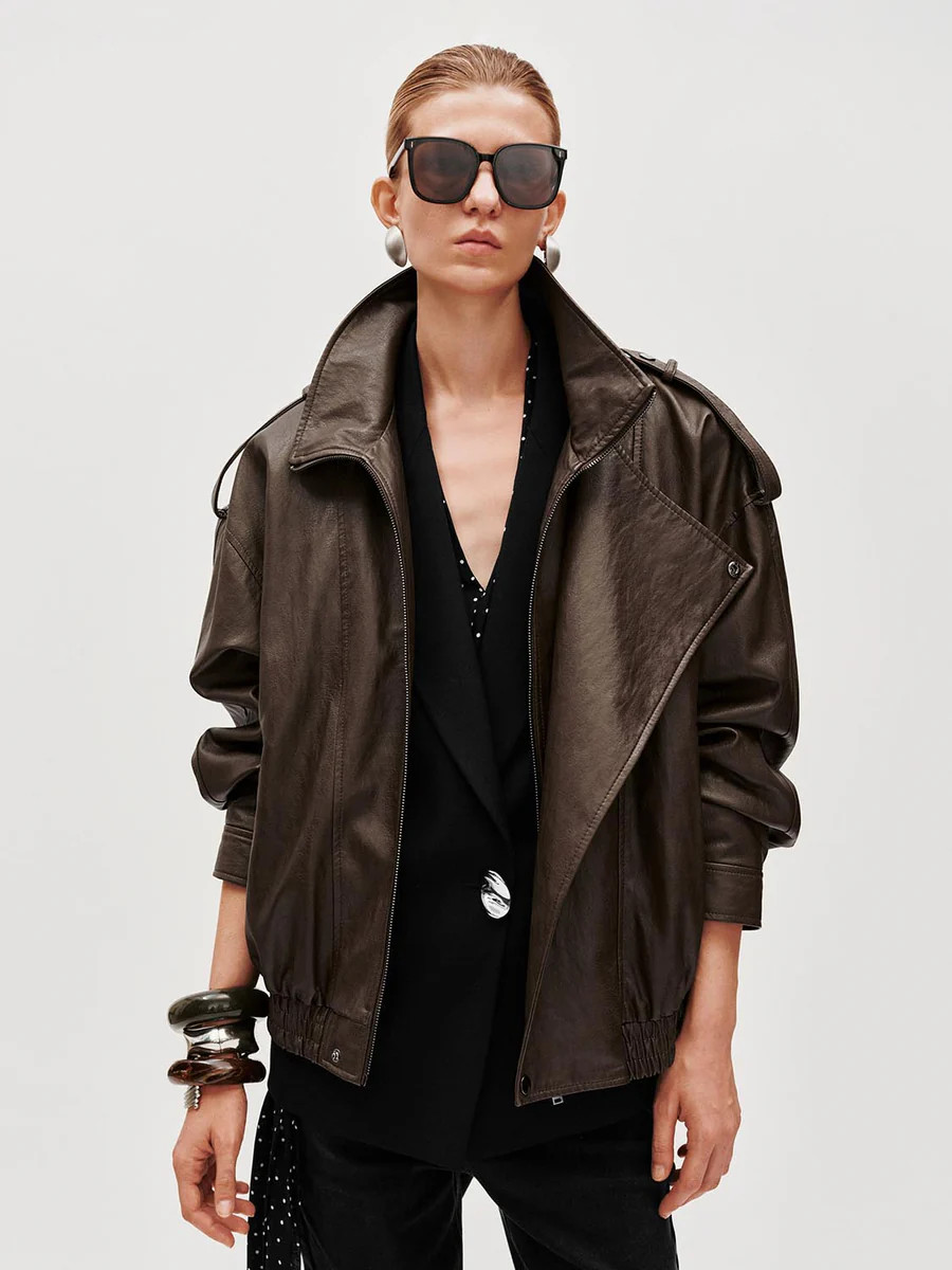 Tie Asymmetric Faux Leather Bomber Jackets | Urban Revivo