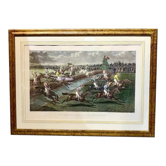 19th Century Charles Hunt Equestrian Racing Print, “The Water-Jump”, Framed | Chairish