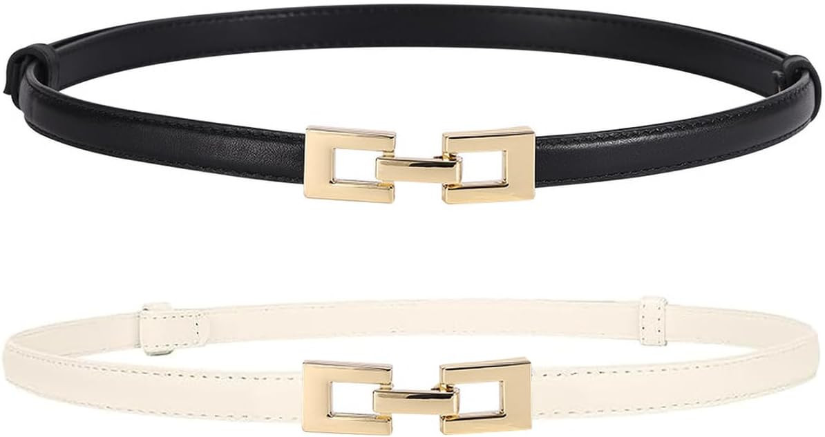 Longwu 2 Pack Leather Skinny Women Belt Adjustable Thin Waist Belts with Alloy Buckle for Dresses | Amazon (UK)