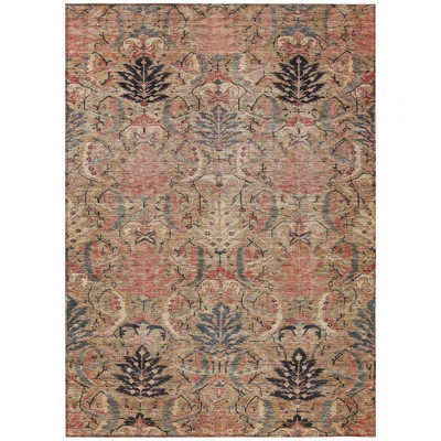 10' X 14' Khaki Terra Cotta And Black Damask Washable Indoor Outdoor Area Rug | Wayfair North America