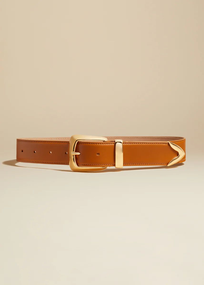 The Bruno Belt in Nougat Leather with Gold | Khaite