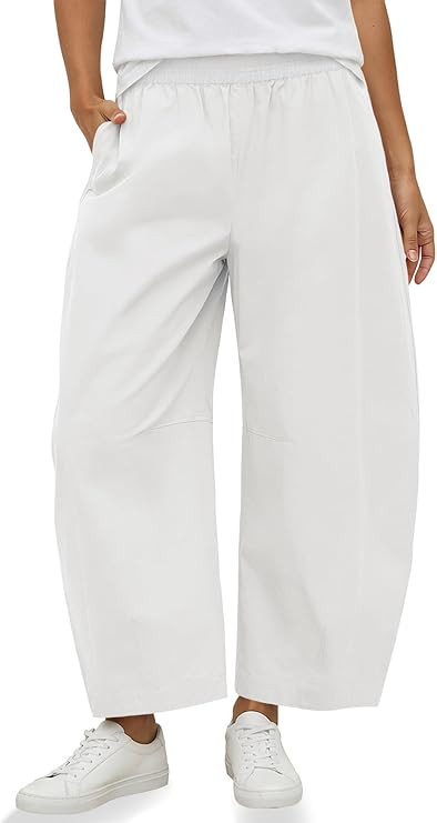 Fisoew Womens Wide Leg Barrel Pants Summer High Waisted Harem Pants Casual Cotton Baggy Trousers ... | Amazon (US)