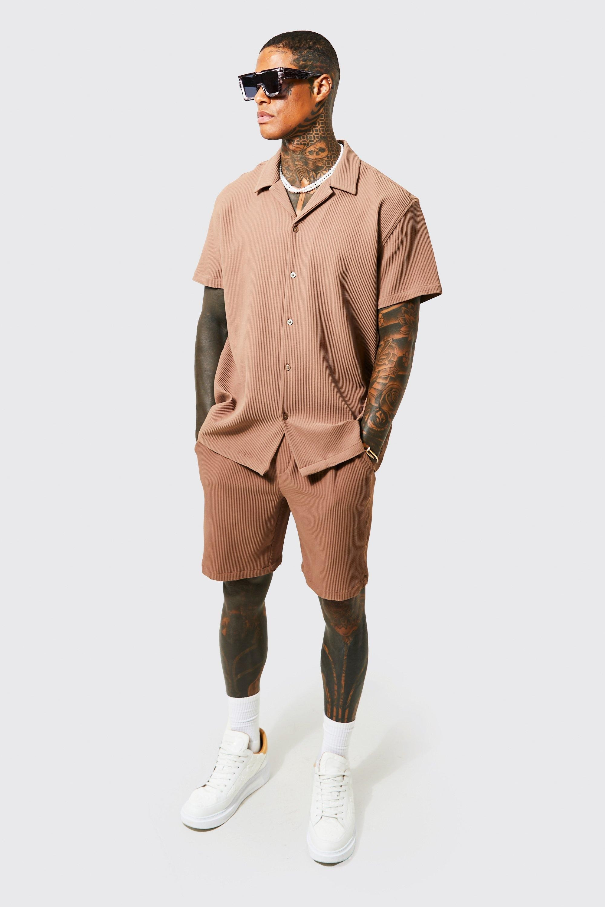 Oversized Short Sleeve Pleated Shirt And Short | boohooMAN (DE, IE & UK)