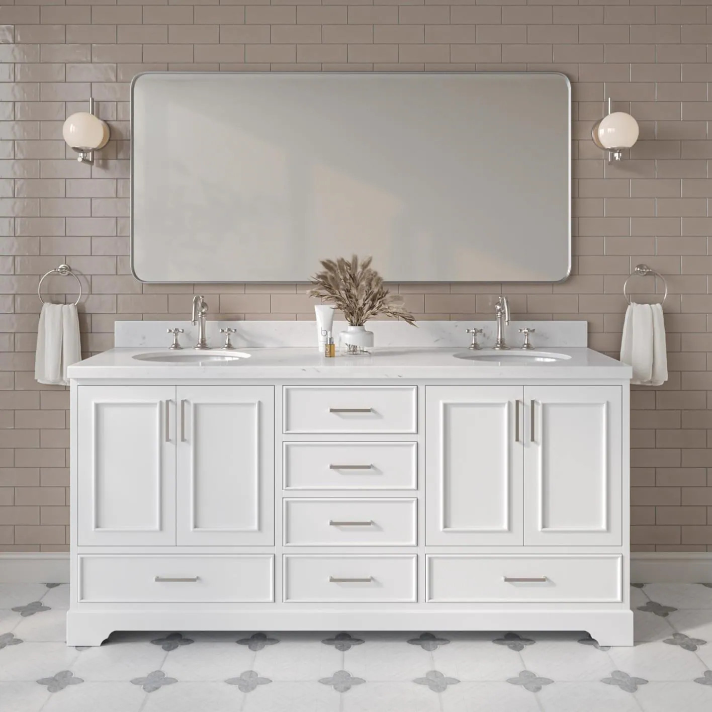 ARIEL Stafford 72-in White Undermount Double Sink Bathroom Vanity with Carrara White Quartz Quartz Top one_size | M072DCQOVOWHT | Lowe's