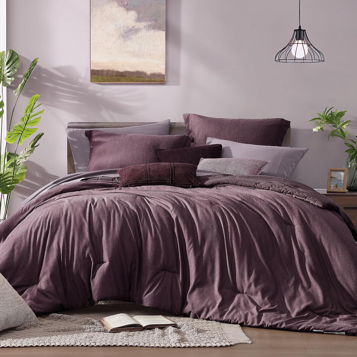Monbix Queen Size Comforter Set 7 Pieces Italian Plum Bed in a Bag | Amazon (US)