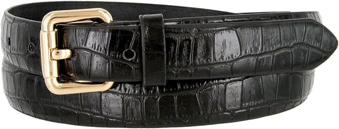 7075 Women's Skinny Alligator Embossed Leather Casual Dress Belt with Roller Buckle Style | Amazon (US)