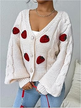 GORGLITTER Women's Cute Cropped Cardigan Long Sleeve Strawberry Knit Button Down Sweater Top | Amazon (US)