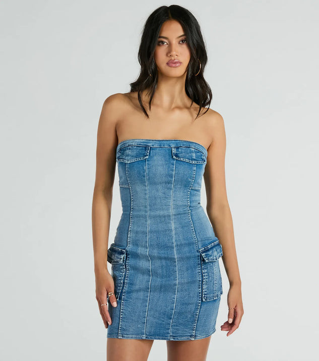 Trendy Girl Next Door Strapless Denim Mini Dress | Windsor Stores