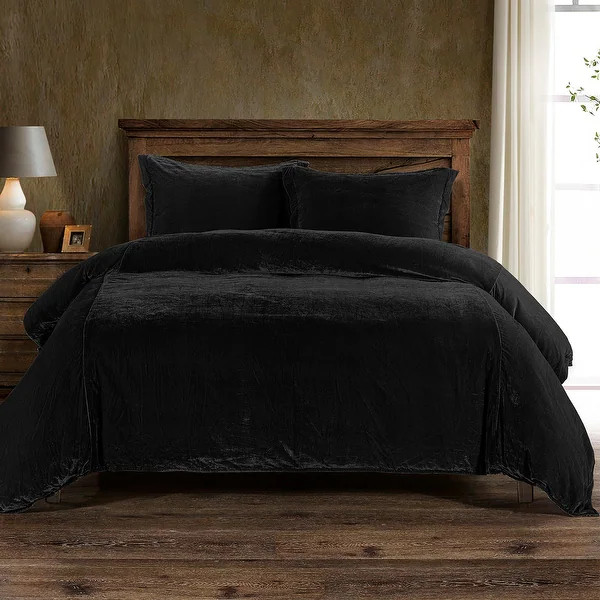 HiEnd Accents Stella Faux Silk Velvet Duvet Cover Set, 3PC - Black - Queen | Bed Bath & Beyond