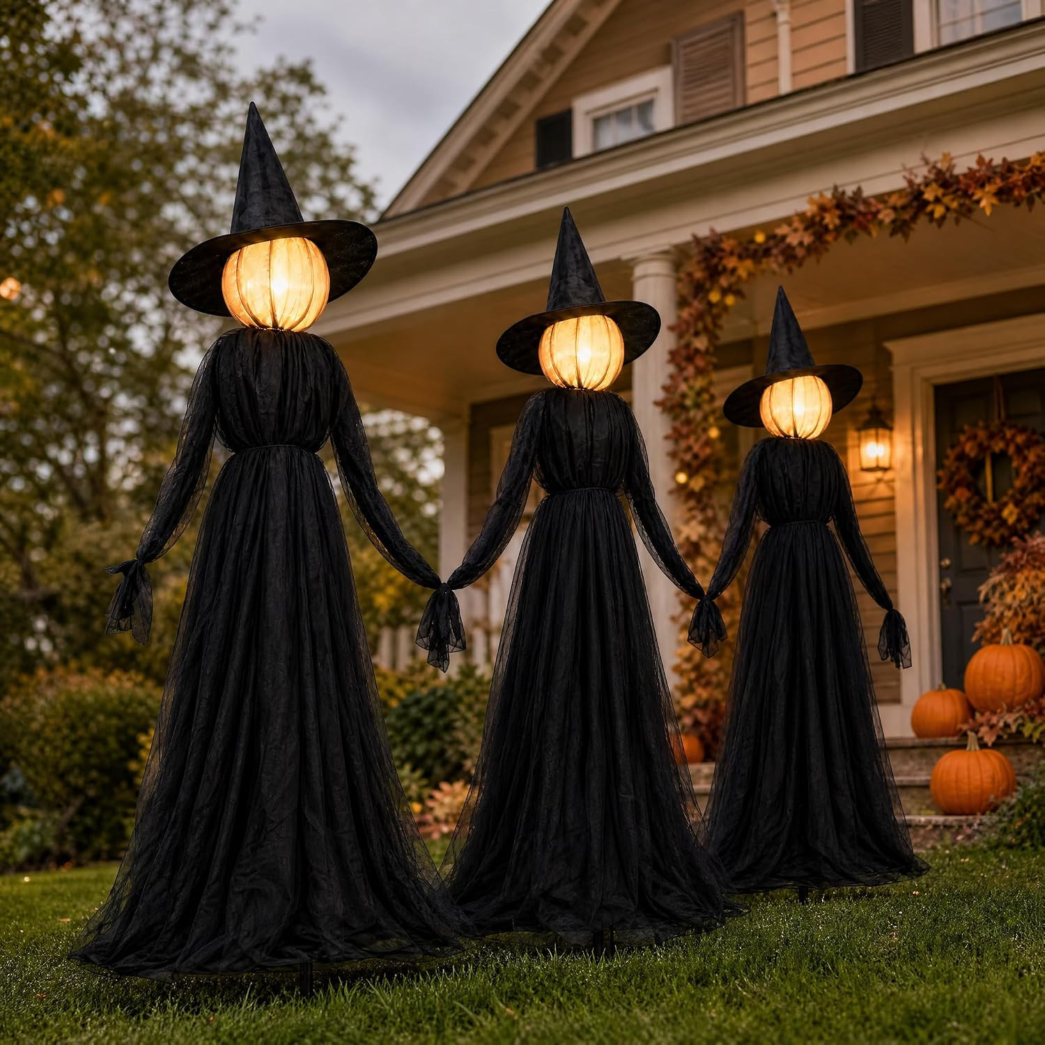 Hourleey Halloween Witch Decorations Outdoor, 5FT Set of 3 Lighted Witches | Amazon (US)