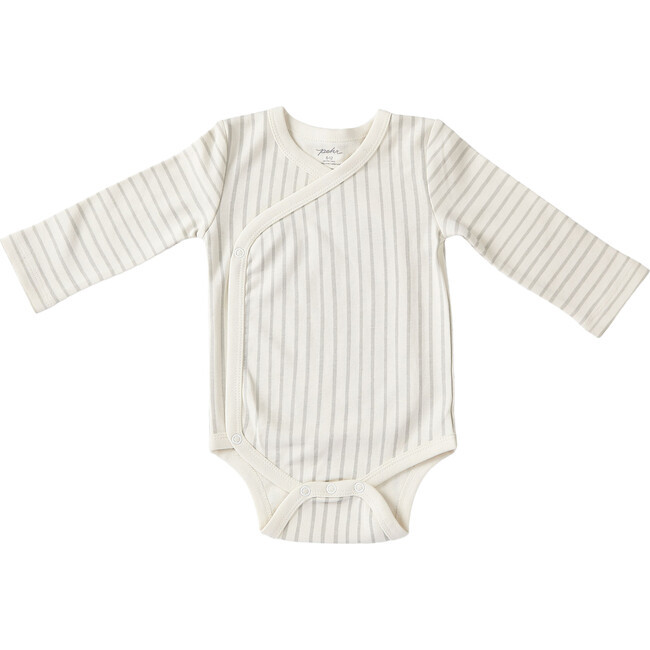 Organic Stripes Away Kimono One-Piece, Pebble | Maisonette