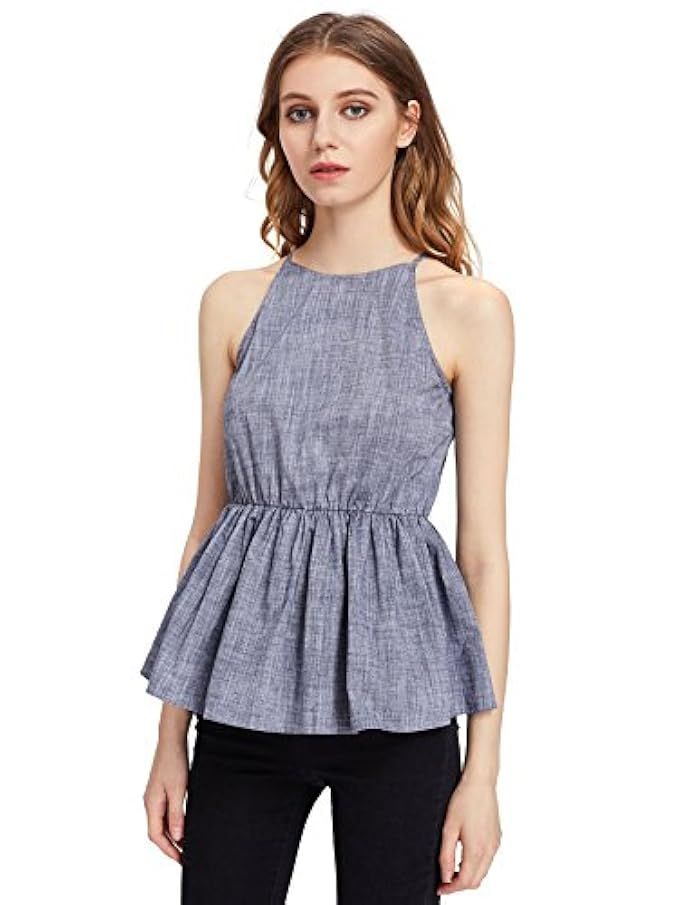 Verdusa Women's Sleeveless Ruffle Peplum Cami Top with Keyhole Back | Amazon (US)