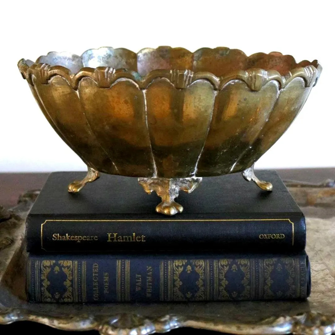 Vintage Solid Brass Footed Scalloped Bowl, Heavy Mid-Century Indian Brass Centerpiece | Etsy (US)