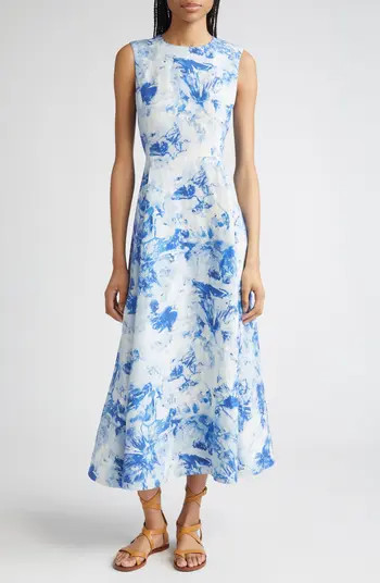 Floral Sleeveless Silk & Linen Fit & Flare Dress | Nordstrom