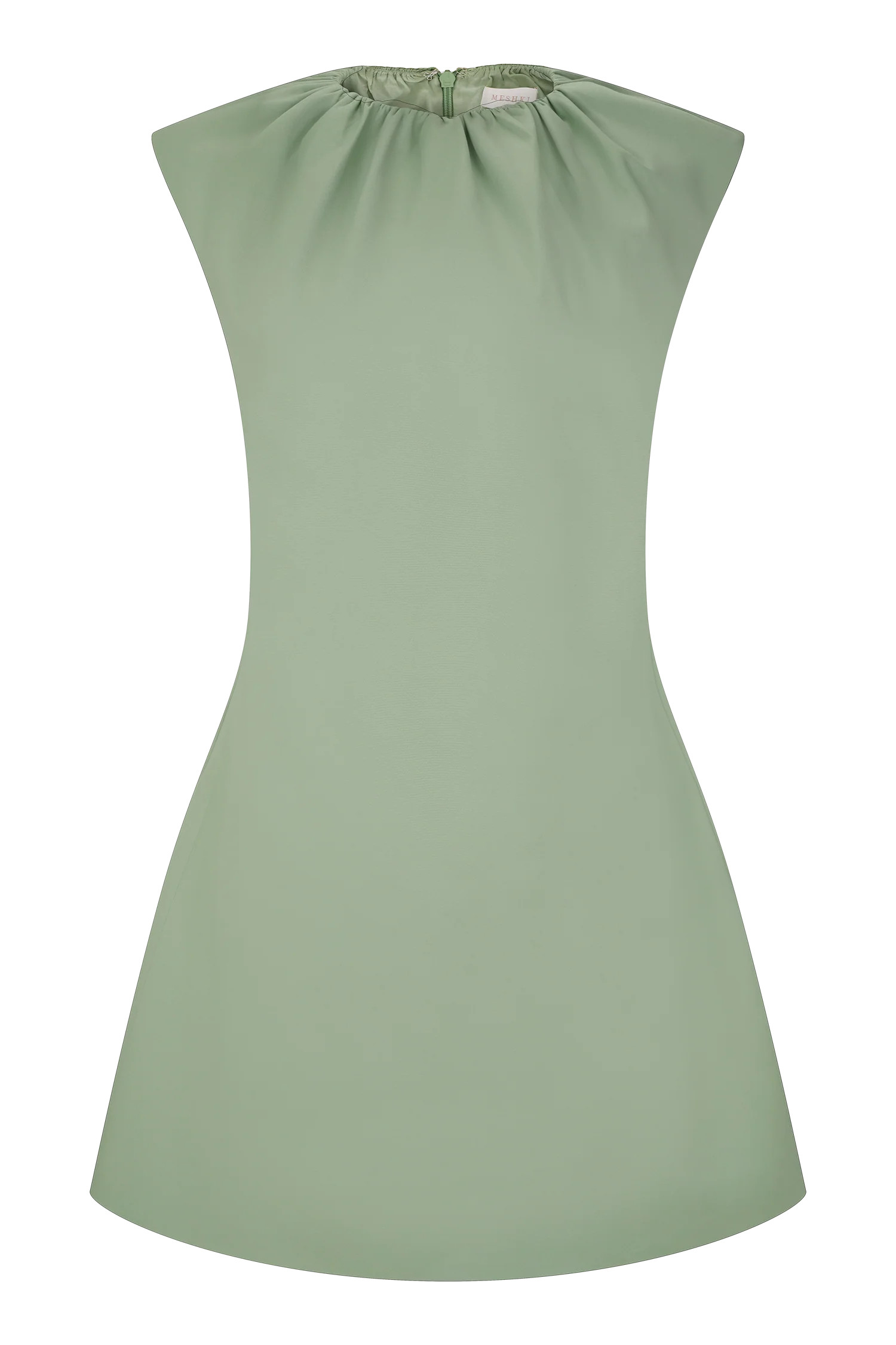 Ariana Pleated Neck Mini Dress - Sage | MESHKI US