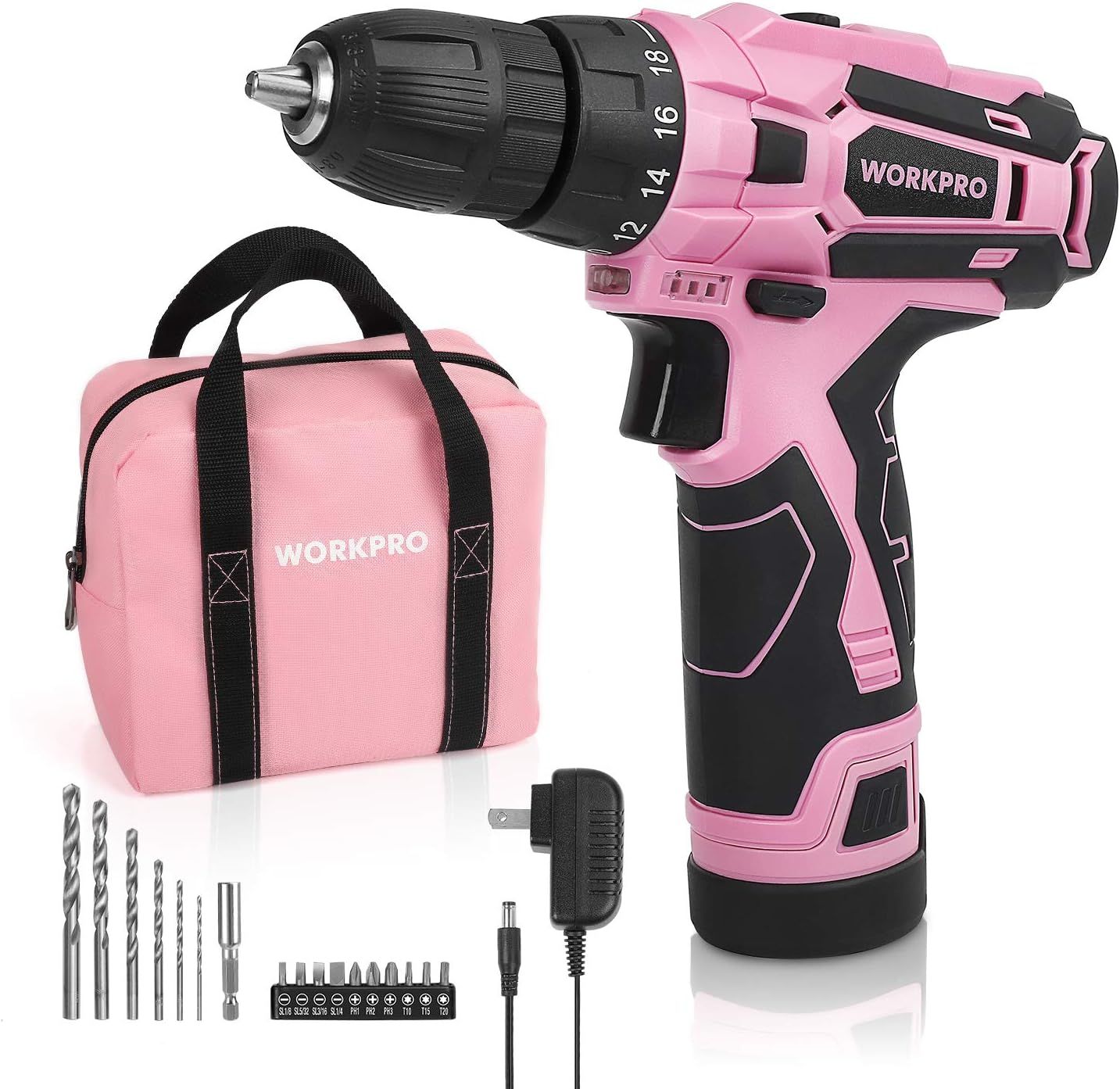 WORKPRO Pink Cordless Drill Driver Set, 12V Electric Screwdriver Driver Tool Kit for Women, 3/8" ... | Amazon (US)