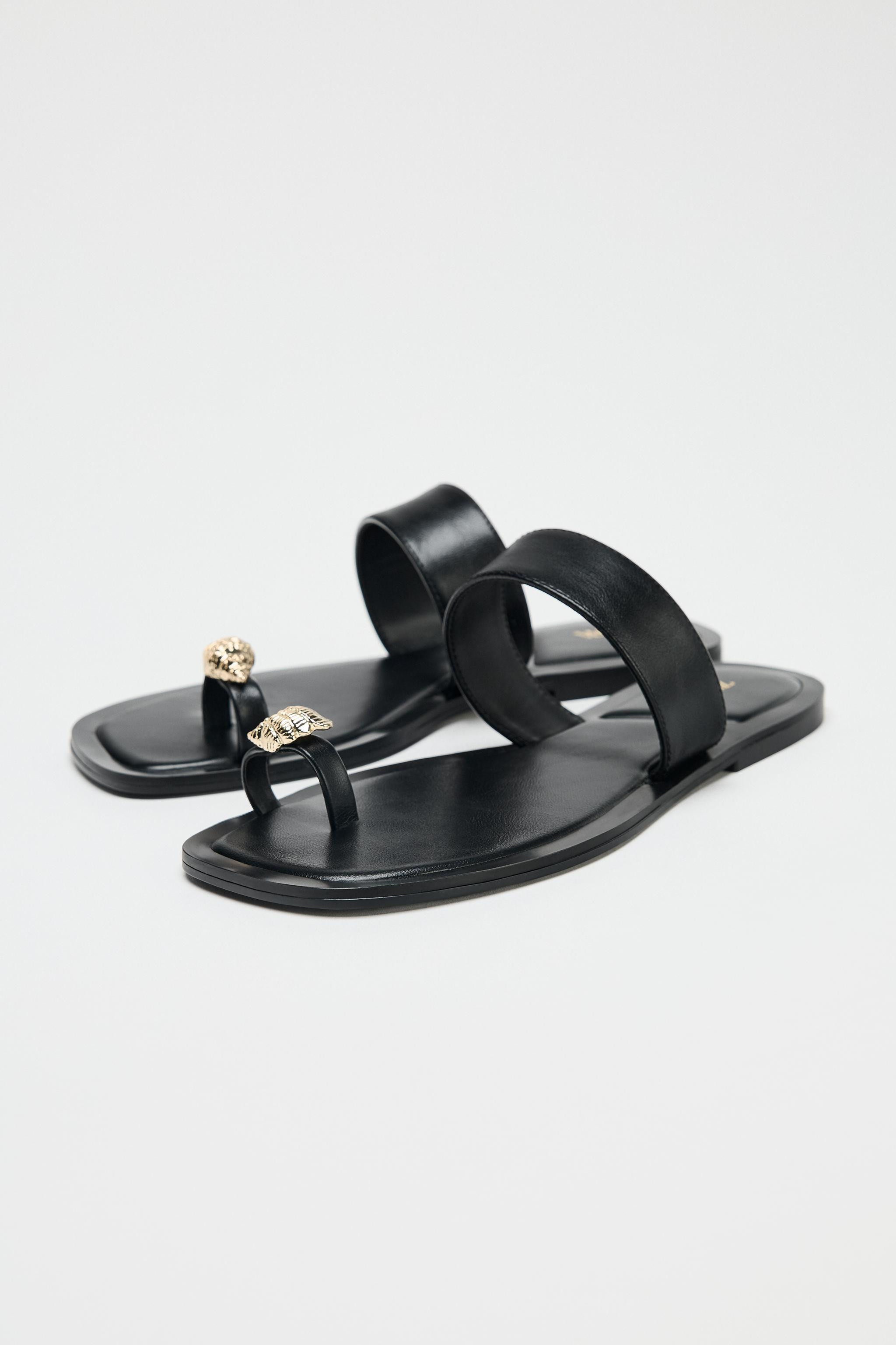 METALLIC BEAD TOE POST SANDALS | Zara UK