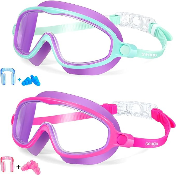 Seago Swim Goggles 2 Pack Anti-Fog Anti-UV Wide View Swimming Goggles for Kids 3-15 | Amazon (US)