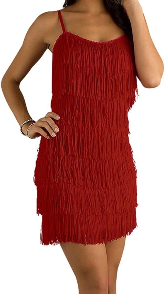 CHERYL CREATIONS Women's Short All-Over Fringe Flapper Sleeveless Comfortable Day/Night Mini Dres... | Amazon (US)