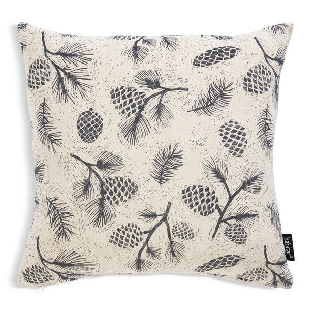 Habitat Pinecone Print Cushion - Grey - 43x43cm | Habitat UK