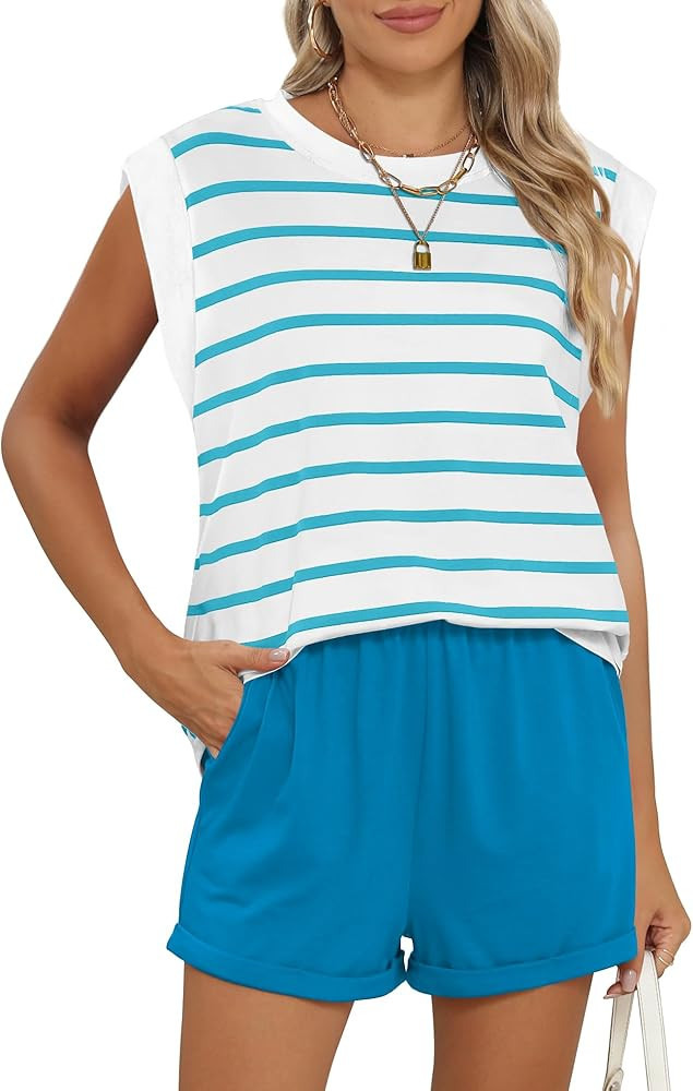 RUBZOOF 2 Piece Outfits for Women Lightweight Matching Lounge Sets Cap Sleeve Top and Elastic Wai... | Amazon (US)