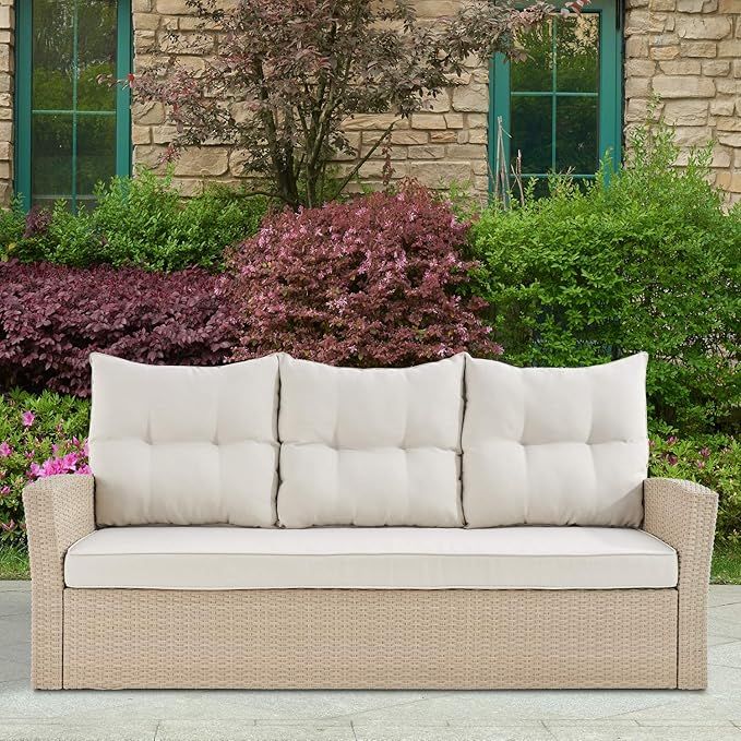 Alaterre Furniture Canaan All-Weather Wicker Outdoor Sofa with Cushions, Cream | Amazon (US)