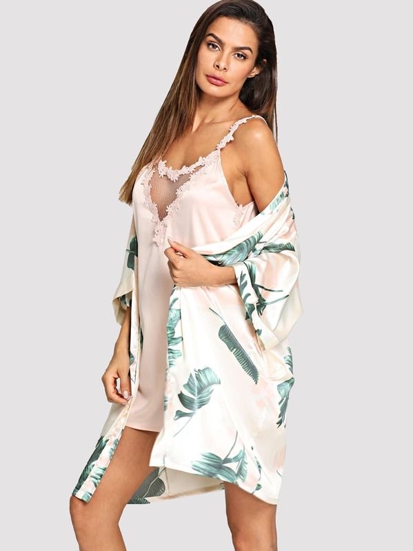 Tropical Print Self Tie Robe | SHEIN