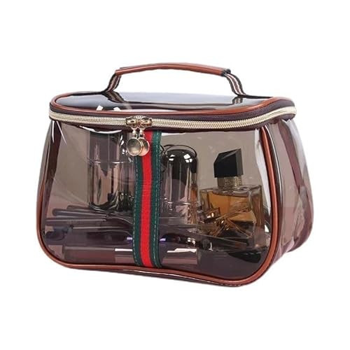 GLOLOOS New Retro Vintage Vanity Bag, Clear Makeup Organizer with Handle,Large Capacity Waterproof Makeup Organizer bag with Zipper,Travel Cosmetic & Skincare Storage Case for Ladies (Coffee) | Amazon (US)